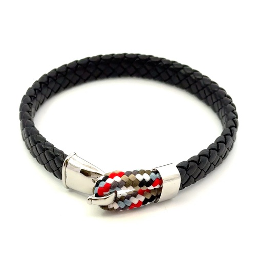 [29752SSCBRSteelleather] Italian Leather Bracelet And Stainless Steel Clasp