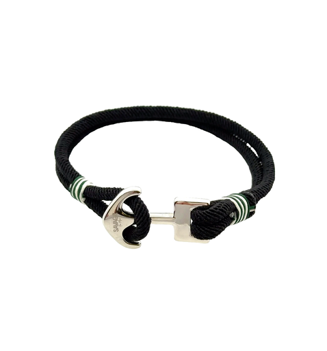 [28039SCUBRbok&whitecord] Black Cord Bracelet With Stainless Steel Anchor Clasp