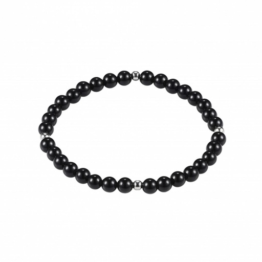 [27759SCUSTBRonyx] Onyx And Stainless Steel Bead Bracelet
