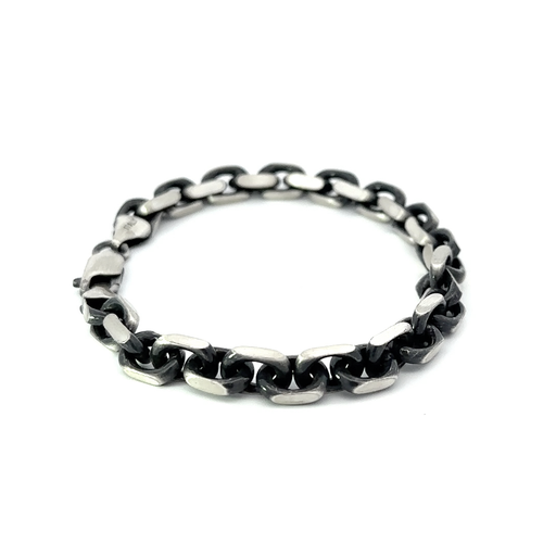 [28036SCUSTN] Rugged Elegance: Oxidized Sterling Silver Men's Bracelet