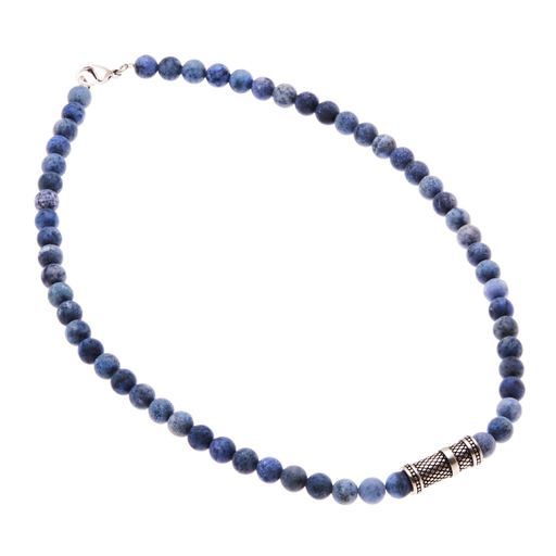 [27767SCUNDumortierite] Relaxed Sophistication: Men's Dumortierite Bead Chain with Stainless Steel Accent
