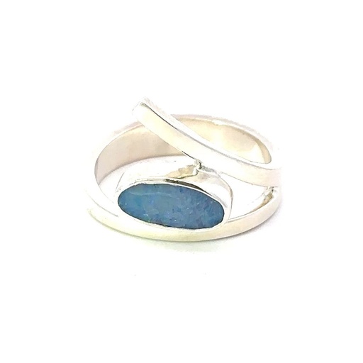 [29576JCSR39opal] Aussie Opal Set In A Unique Sterling Silver Ring