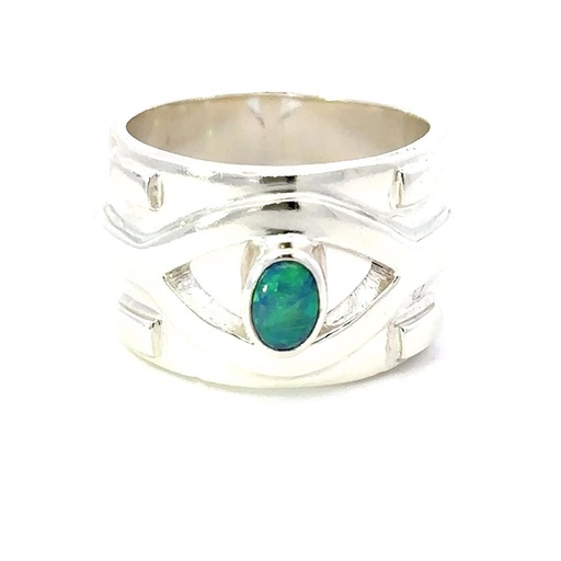 [29576JCSR24opal] Australian Opal In Wide Sterling Silver Ring