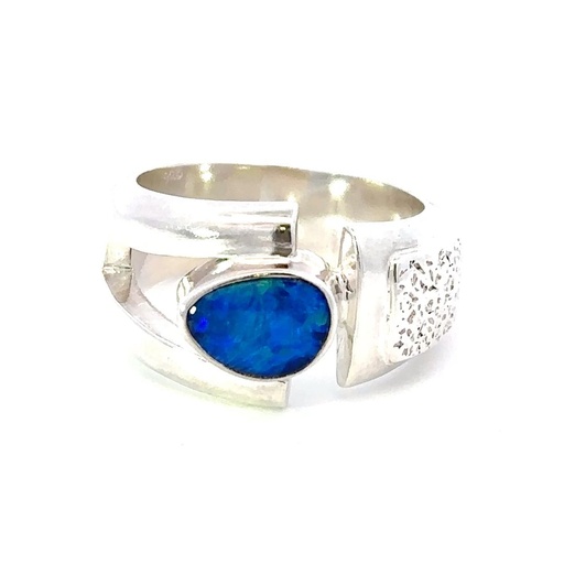 [29576JCSR14opal] Bright Blue Opal Ring In Sterling Silver