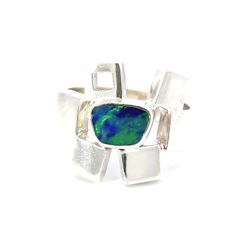 [29576JCSR12opal] Aussie Opal Set In A Sterling Silver Ring