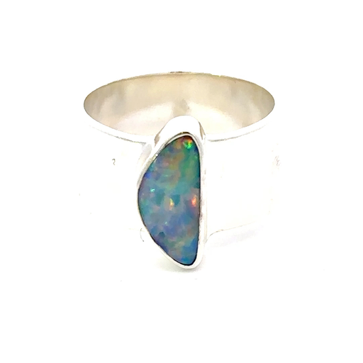[29576JCSR9opal] Opal Ring In Sterling Silver With A Bold Play Of Colours