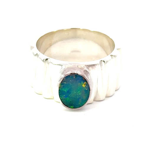 [29576JCSR8opal] Ring Set With An Australian Opal In Sterling Silver