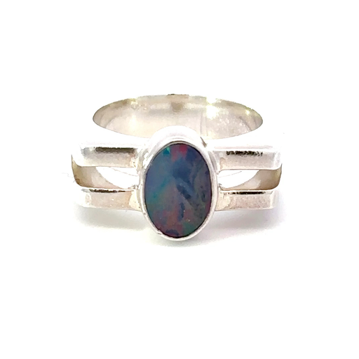 [295761] Opal Ring In Sterling Silver Double Band