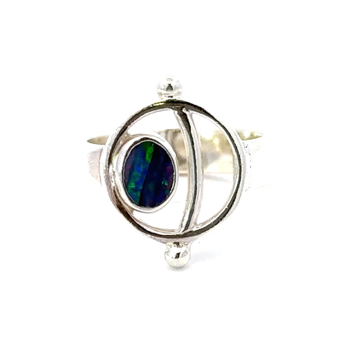 [29576JCSR5opal] Opal Ring In Sterling Silver With Unique Design