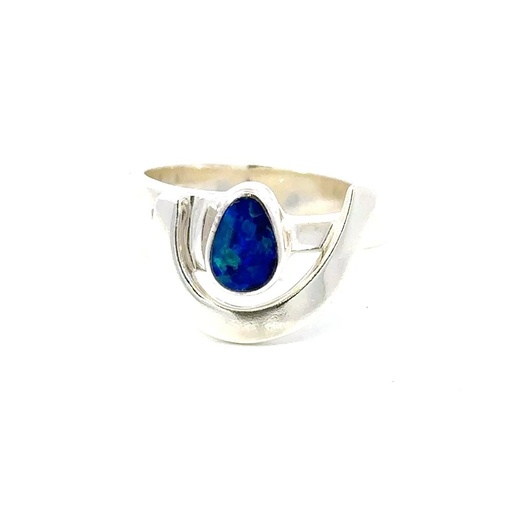 [29576JCSR2opal] Australian Blue/Green Opal Ring In Sterling Silver