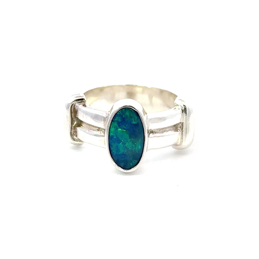 [29576JCSR1opal] Opal Ring In Sterling Silver With Double Band