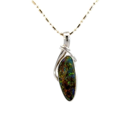 [29186SPG18WPovalbldropal] Solid Boulder Opal Pendant In Sterling Silver