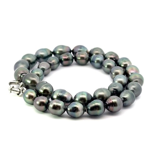 [24372] Tahitian Black Semi Baroque Pearl Strand