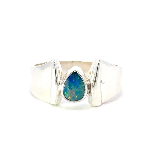 [001573] Opal Ring With A Wide Sterling Silver Band