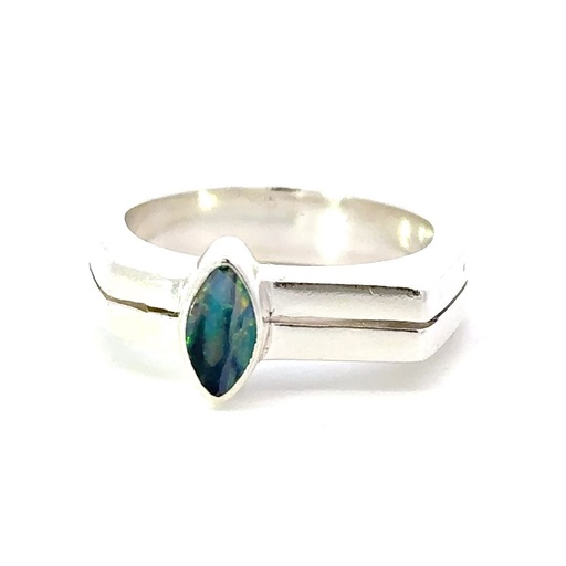 [001571] Opal Ring Set On An Angular Band In Sterling Silver
