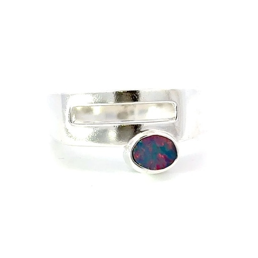 [29576/1] Angular Sterling Silver Ring Set With An Aussie opal