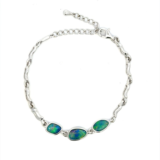 [29329SPGSB3xopals] Stunning Opal And Sterling Silver Linked Bracelet