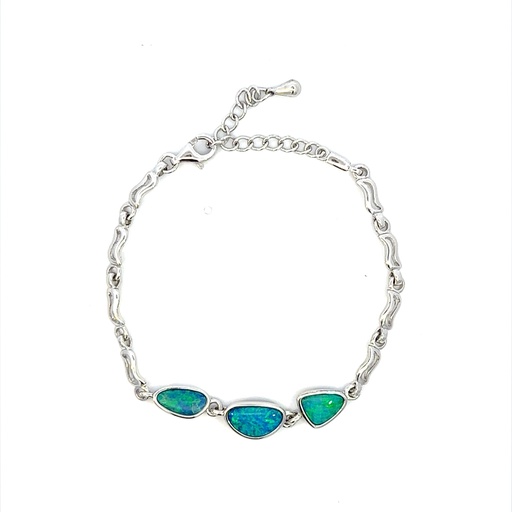 [29328SPGSB3dbltopals] Vibrant Doublet Opals Set In A Sterling Silver Bracelet