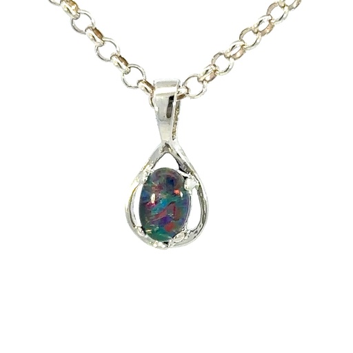 [29331SPGSP2smallopal] Delicate Triplet Opal Pendant In Sterling Silver