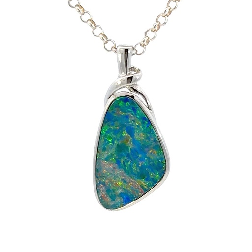 [29325SPGSPbluegreenopal] Organic Blue/Green Boulder Opal Pendant In Silver