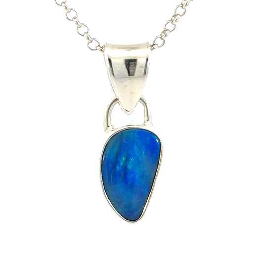 [29578JCSP8opal] Vibrant Blue Opal Set In A Sterling Silver Pendant