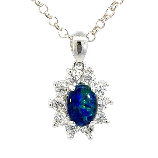 [29342] Opal Pendant | Triplet With Cubic Halo In Silver