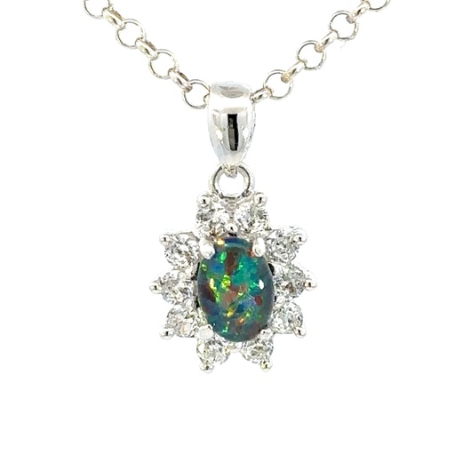 [29339] Opal Pendant | Triplet In Silver With Cubic Halo