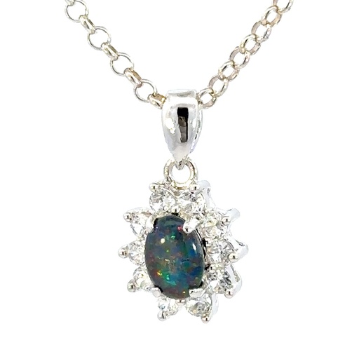 [29339] Triplet Aussie Opal Pendant & Cubic Halo In Silver