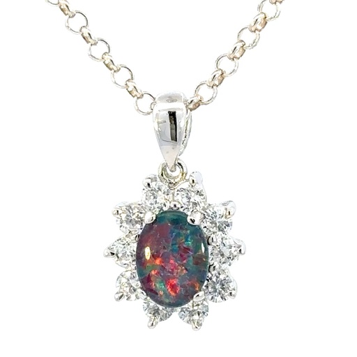 [29342] Opal Pendant | Triple With CZ Halo In Silver