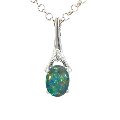 [29333] Opal Pendant | Triplet With CZ Detail In Silver