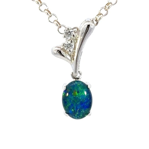 [29334SPGSPopal2xcz] Opal Triplet Pendant With Cubic Zirconia Detail