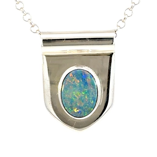 [29321SPGSPopalonshield] Shield Set With An Australian Opal In Silver