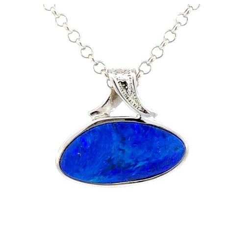 [27043SPGSPdoubletopal] Vibrant Blue Doublet Opal Pendant In Sterling Silver