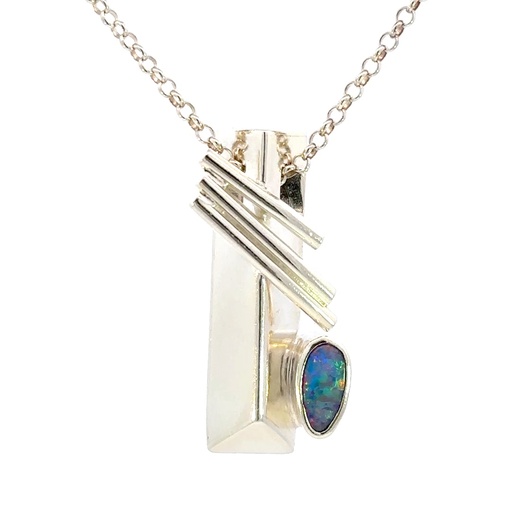 [29578JCSPopallrgpndnt] Unique Opal In A Unique Sterling Silver Pendant