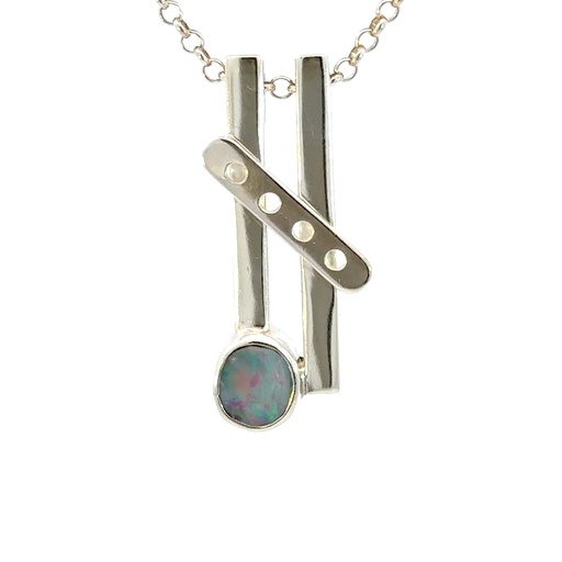 [29578] Contemporary Opal Pendant In Sterling Silver
