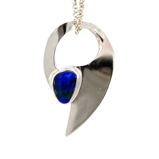 [29578JCSPopalonloop] Opal Pendant In Vibrant Blue Hues In Sterling Silver