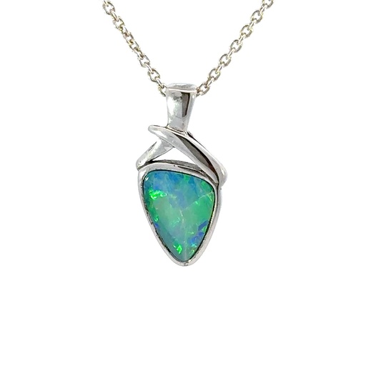 [24623SPGSPdbtopal] Vibrant Aqua Green Doublet Opal Silver Pendant Silver