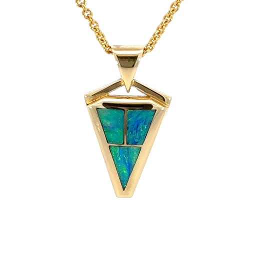 [29172SPG14YPXTLopal] Inlaid Australian Crystal Opal Pendant 14K