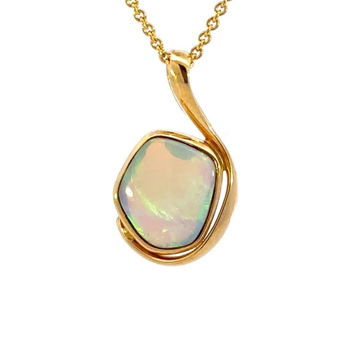 [29194SPG18YP3.36ctxLt] Solid Crystal Australian Opal Pendant In 18K Yellow Gold