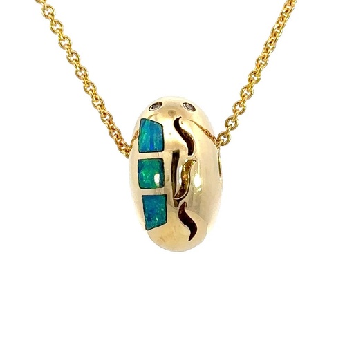 [29175] Inlaid Opal In A Unique Pod Shaped Pendant In 14K