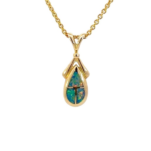 [29171SPG14ctYpOPALxtl] Inlaid Australian Opal Pendant In 14K