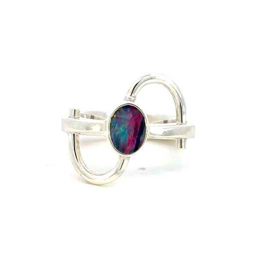 [29576JCSRopal195redFlash] Unique Ring With An Opal Centre In Sterling Silver