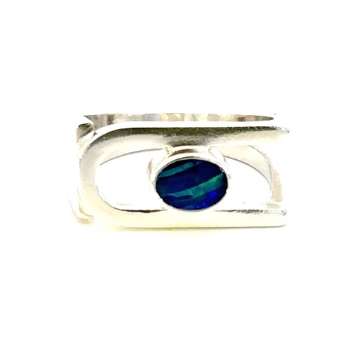[29576JCSRopUsetting] Striking Opal In A Sideways U Shape Silver Ring