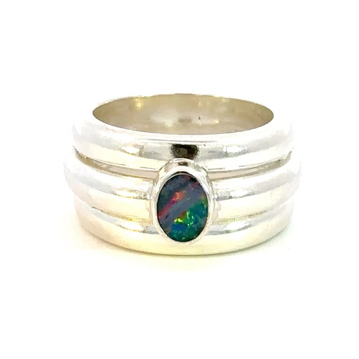 [29576JCSROP3band] Oval Opal In A Bold Triple Sterling Silver Band