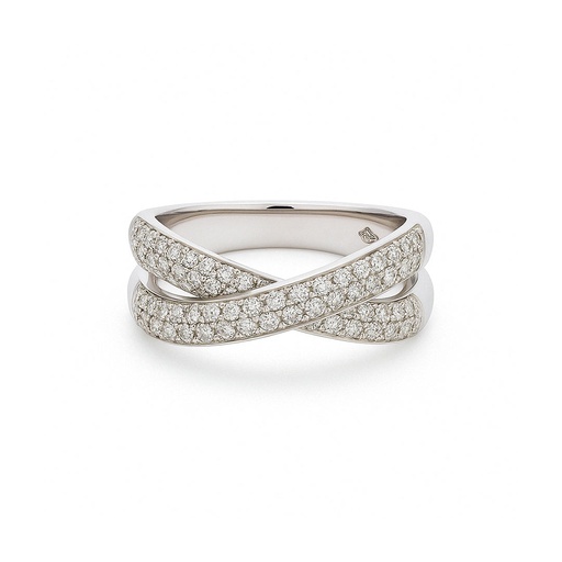 [29721XJC18WRdiacrossover] Pave Diamond Crossover Ring In 18K White Gold