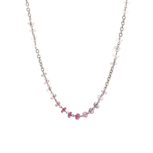 [24911] Pink Sapphire Necklace In 9K White Gold