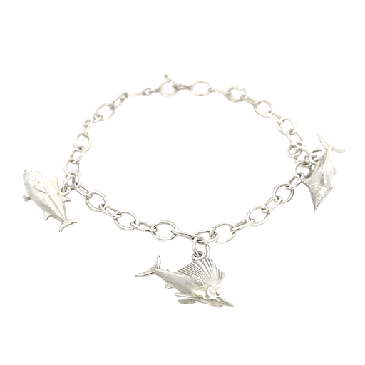 [22172JCSBRtunamalinsailfish] Fisherman's Bracelet Tuna, Sailfish & Marlin In Silver