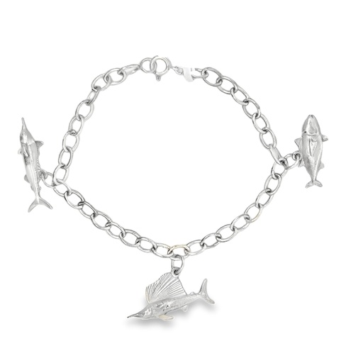 [22172JCSBRtunamalinsailfish] Fisherman's Bracelet Tuna, Sailfish & Marlin In Silver