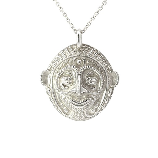 [22054JCSPrdfacemaskC88939] Tribal Inspired Mud Mask Pendant With Shell Details