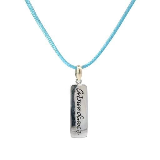 [27853JCSNblue] Silver Pendant | "Abundance" With Light Blue Cord